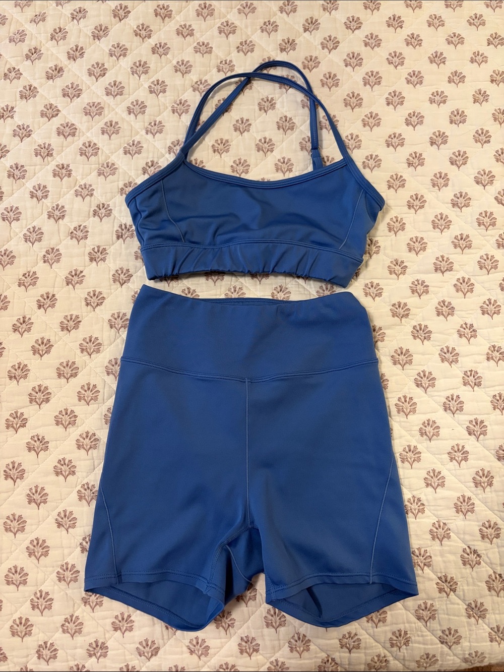 Amazon Blue Strappy Sports Bralette & High-Waist Bike Shorts Set